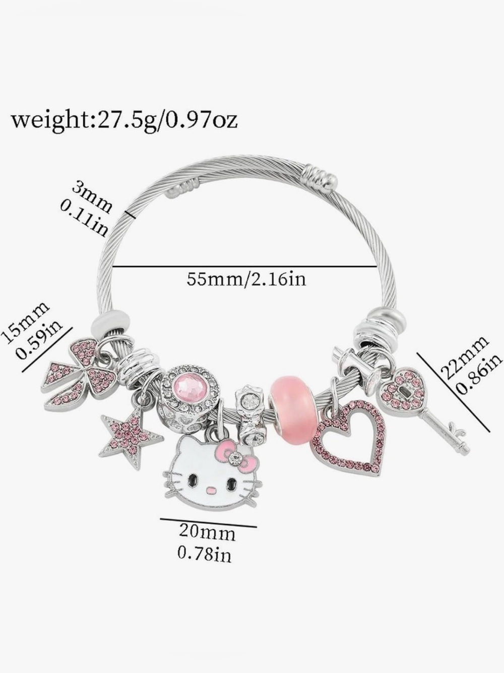 💕NEW Sparkling Swarovski Crystal Silver Hello Kitty Bracelets: Pink, Red, Blue - Picture 4 of 4